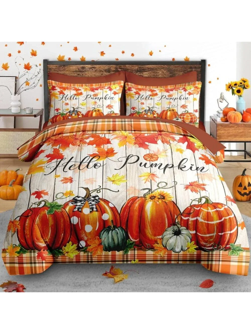 Cozy Queen Fall Comforter Set with Sheets, 7-Piece Farmhouse Bedding Collection